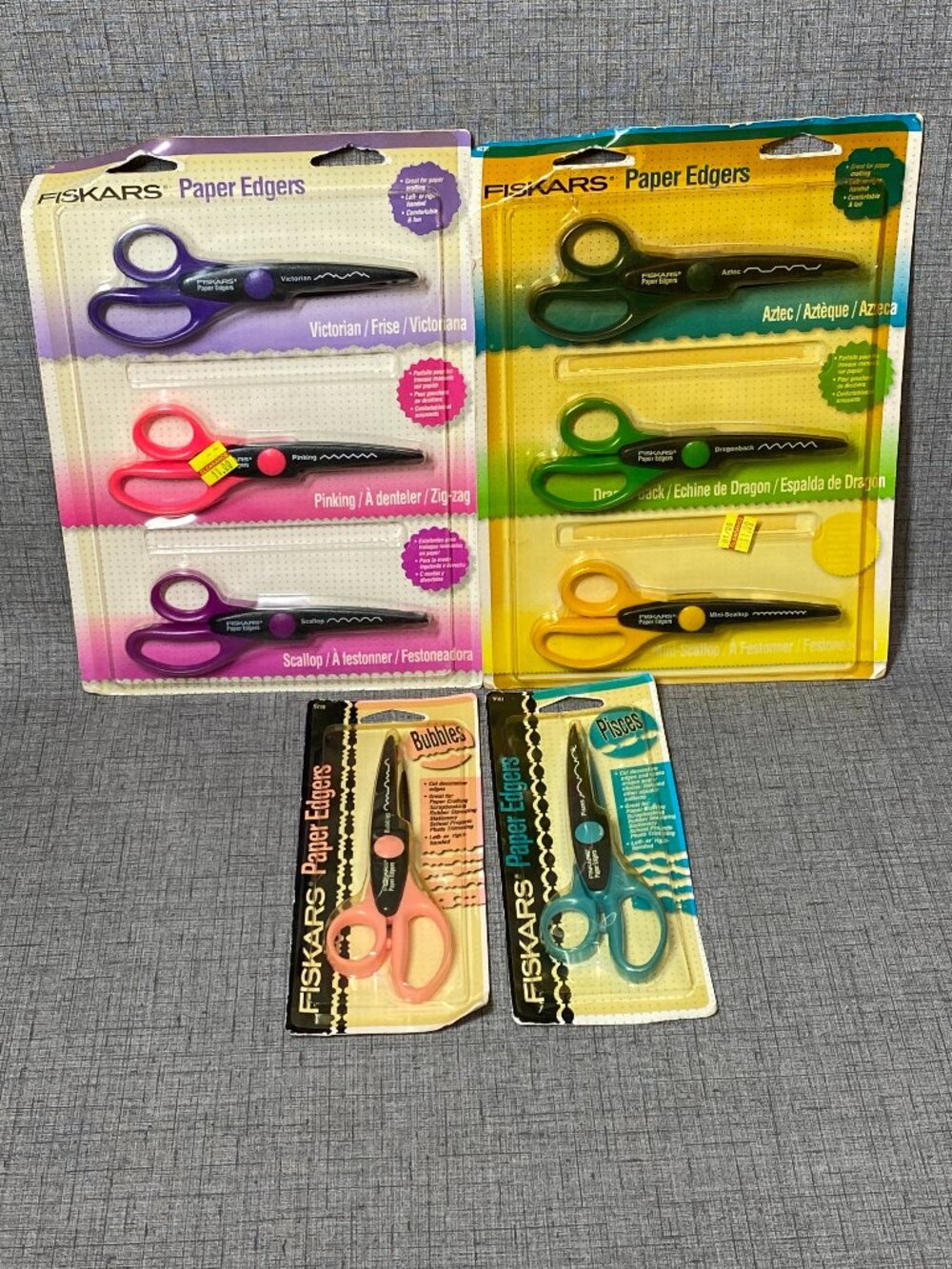 NEW OLD STOCK - 8 FISKARS Paper Edgers Lot NIP Bubbles Pisces Aztec Scallop
